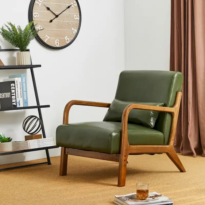 Glitzhome Set of 2 30.75H Mid-Century Modern PU Leather Accent Chairs with Cushion - 25.75W x 33.75D x 30.75H