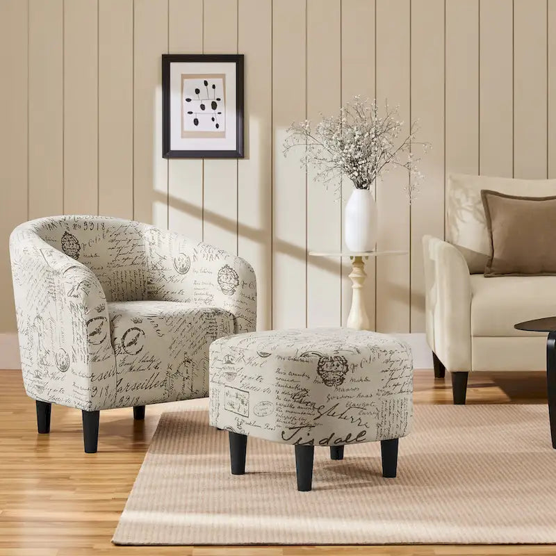 Yaheetech Contemporary Fabric Club Accent Chair and Ottoman Set
