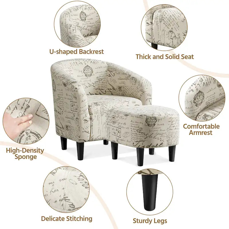 Yaheetech Contemporary Fabric Club Accent Chair and Ottoman Set