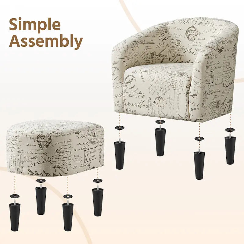 Yaheetech Contemporary Fabric Club Accent Chair and Ottoman Set