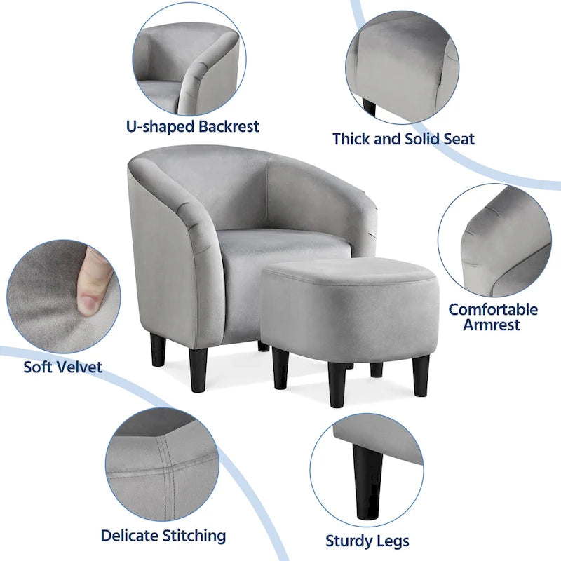 Yaheetech Contemporary Fabric Club Accent Chair and Ottoman Set