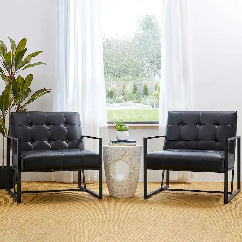 Glitzhome 29.50W Mid-Century PU Leather Tufted Accent Chair - 29.5W x 30.5H x 29.25D