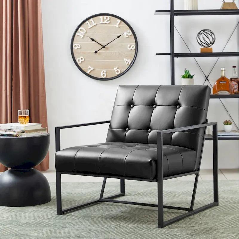 Glitzhome 29.50W Mid-Century PU Leather Tufted Accent Chair - 29.5W x 30.5H x 29.25D