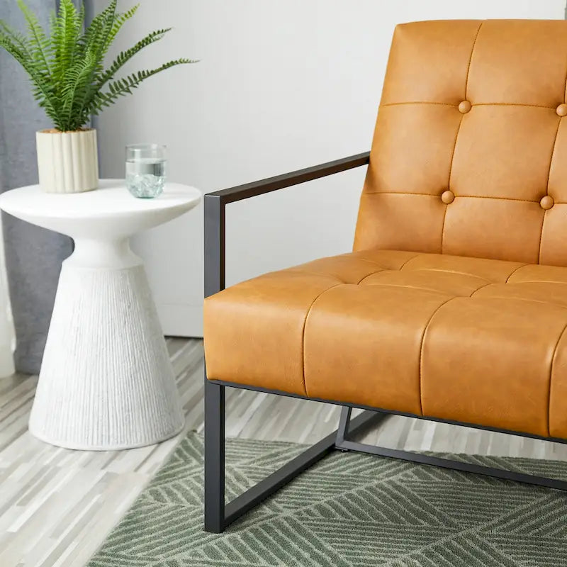Glitzhome 29.50W Mid-Century PU Leather Tufted Accent Chair - 29.5W x 30.5H x 29.25D