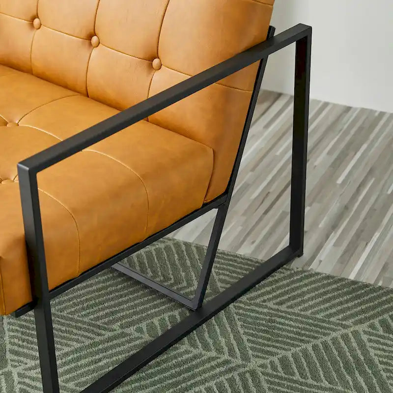 Glitzhome 29.50W Mid-Century PU Leather Tufted Accent Chair - 29.5W x 30.5H x 29.25D