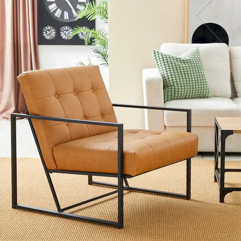 Glitzhome 29.50W Mid-Century PU Leather Tufted Accent Chair - 29.5W x 30.5H x 29.25D