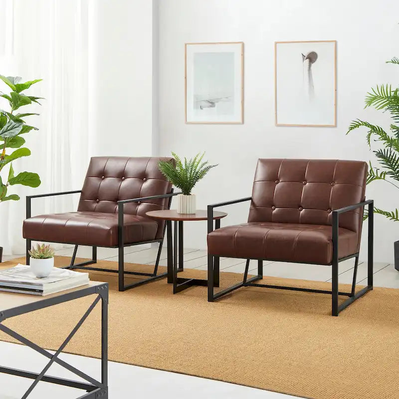 Glitzhome 29.50W Mid-Century PU Leather Tufted Accent Chair - 29.5W x 30.5H x 29.25D