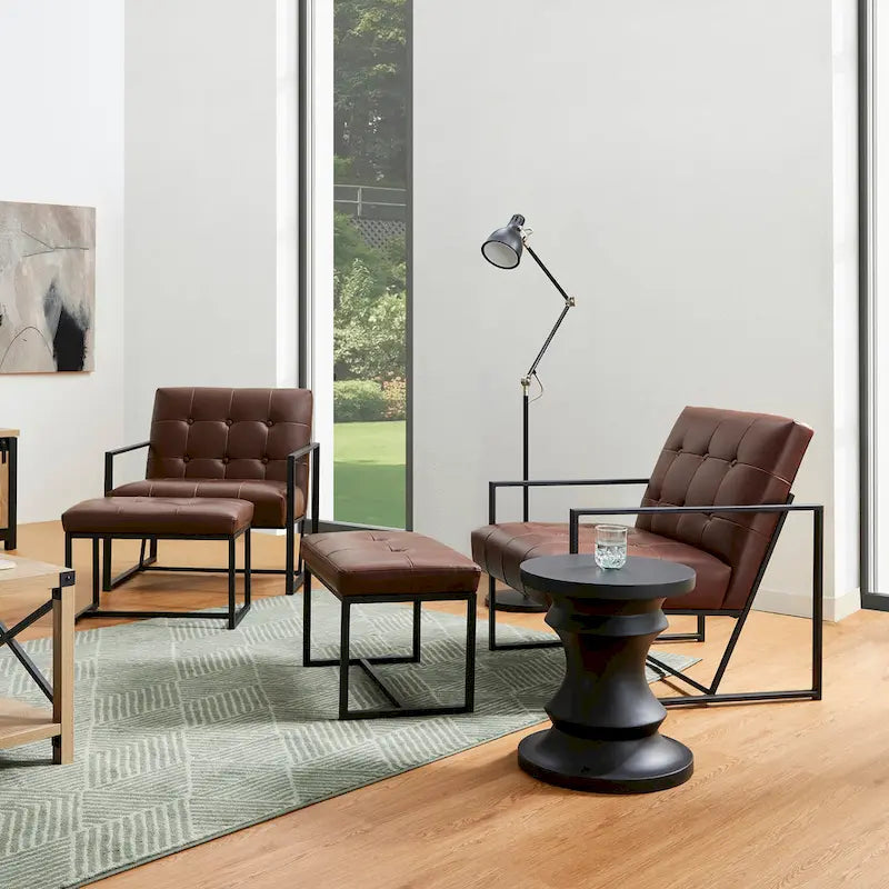 Glitzhome 29.50W Mid-Century PU Leather Tufted Accent Chair - 29.5W x 30.5H x 29.25D