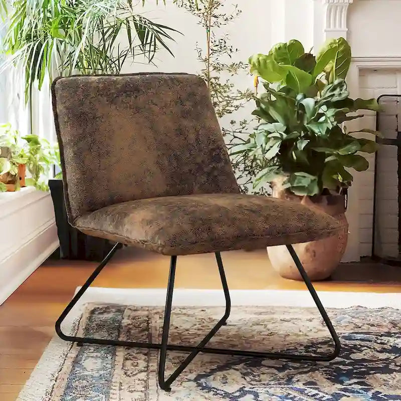 Sillón decorativo de cuero sintético de estilo moderno de mediados de siglo LUE BONA con respaldo ajustable - 31.5 H X 22.2 W X 23.6 D