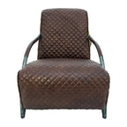 Davita Loft Brown Tufted Leather Accent Chair with Cast Iron Base