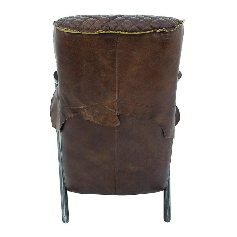 Davita Loft Brown Tufted Leather Accent Chair with Cast Iron Base