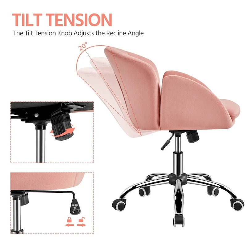 Modern Swivel Rolling Desk Chair Makeup Vanity Chair for Home Office
