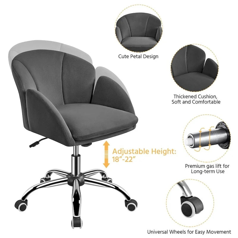Modern Swivel Rolling Desk Chair Makeup Vanity Chair for Home Office