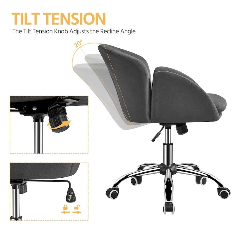 Modern Swivel Rolling Desk Chair Makeup Vanity Chair for Home Office
