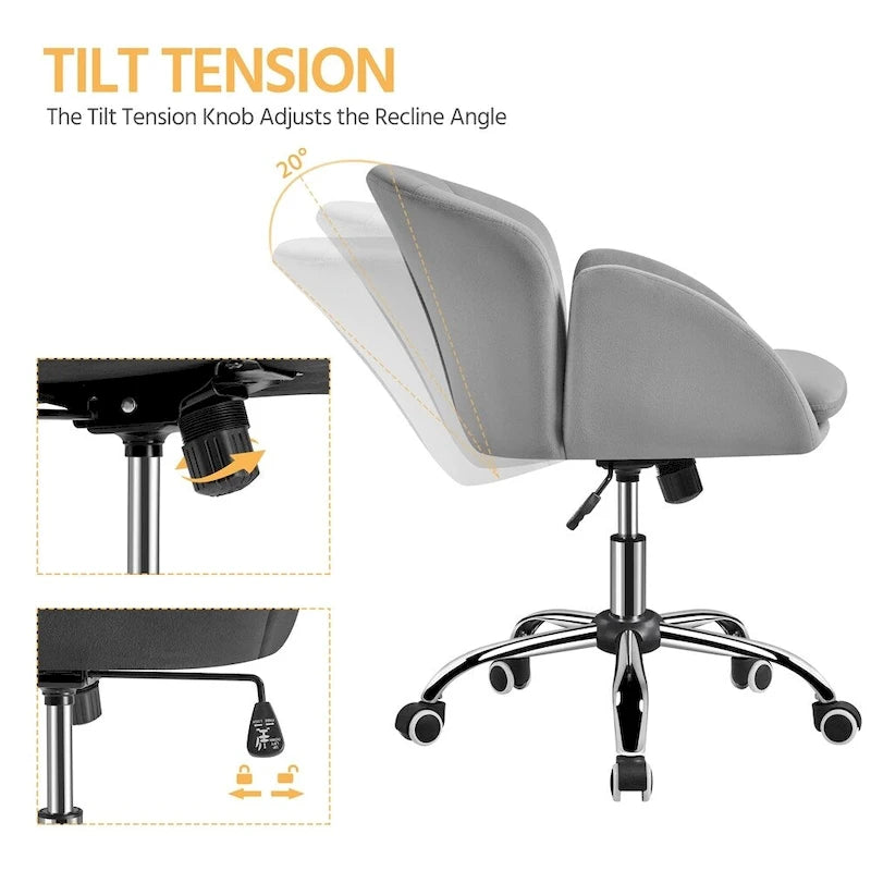 Modern Swivel Rolling Desk Chair Makeup Vanity Chair for Home Office