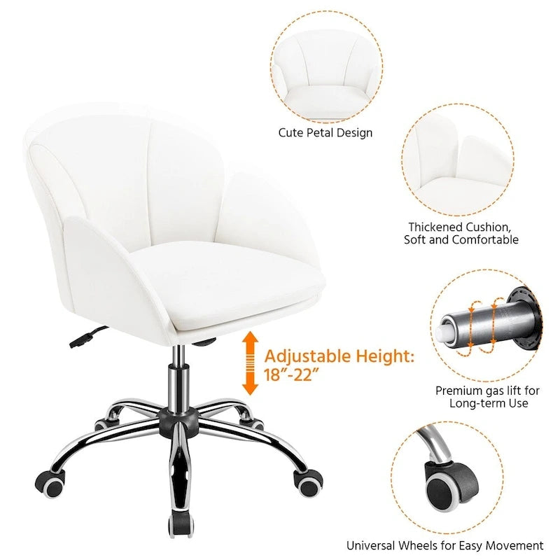 Modern Swivel Rolling Desk Chair Makeup Vanity Chair for Home Office