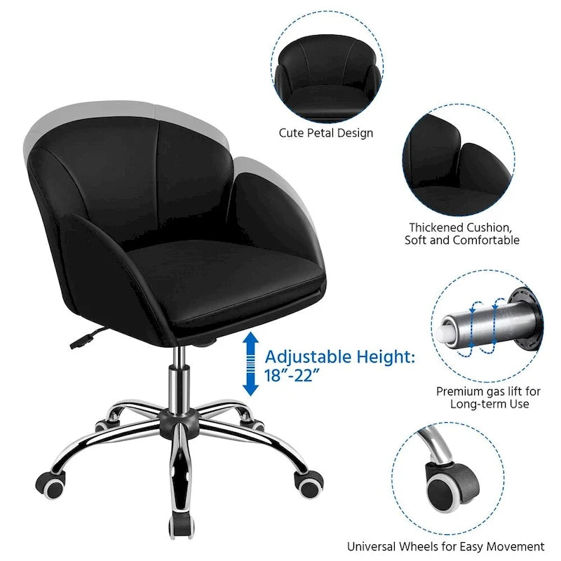 Modern Swivel Rolling Desk Chair Makeup Vanity Chair for Home Office