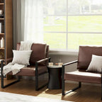 Eureka Modern Vintage Upholstered PU Leather Armchairs, Mid Century Accent Chairs with Steel Frame, Leisure Chairs (Set of 2)