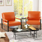Eureka Modern Vintage Upholstered PU Leather Armchairs, Mid Century Accent Chairs with Steel Frame, Leisure Chairs (Set of 2)