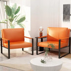 Eureka Modern Vintage Upholstered PU Leather Armchairs, Mid Century Accent Chairs with Steel Frame, Leisure Chairs (Set of 2)