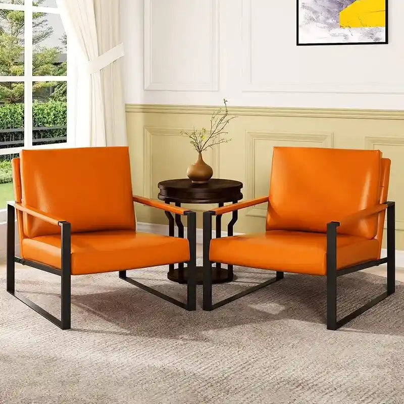 Eureka Modern Vintage Upholstered PU Leather Armchairs, Mid Century Accent Chairs with Steel Frame, Leisure Chairs (Set of 2)