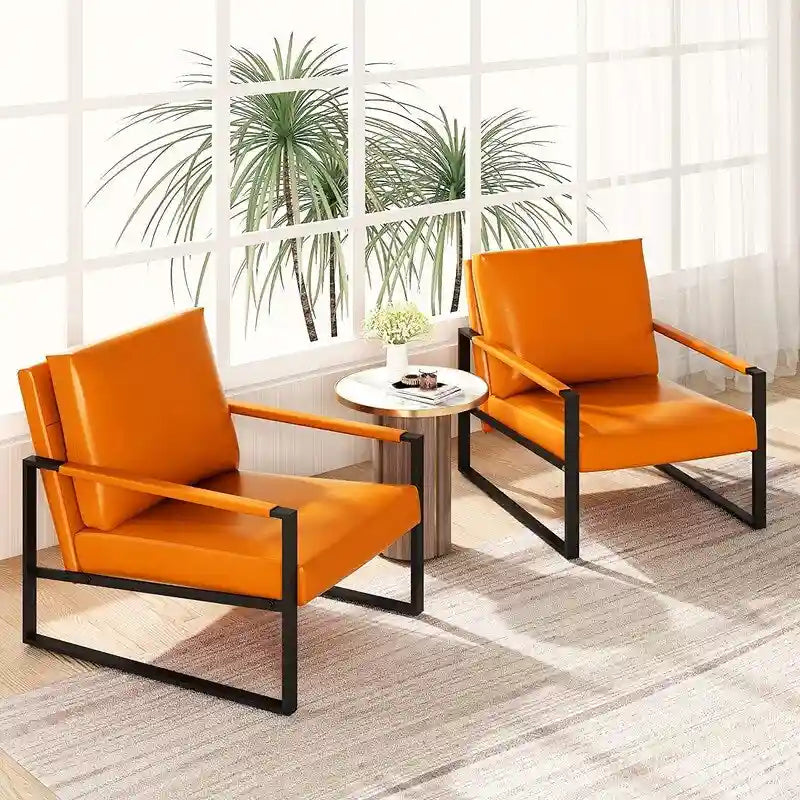 Eureka Modern Vintage Upholstered PU Leather Armchairs, Mid Century Accent Chairs with Steel Frame, Leisure Chairs (Set of 2)