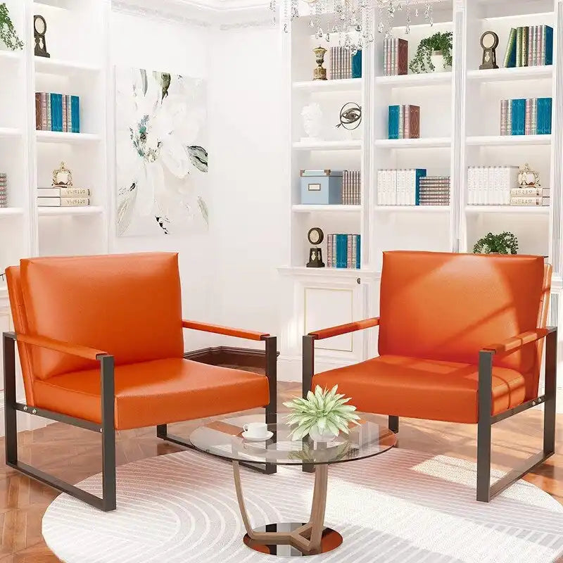 Eureka Modern Vintage Upholstered PU Leather Armchairs, Mid Century Accent Chairs with Steel Frame, Leisure Chairs (Set of 2)