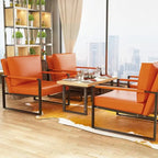 Eureka Modern Vintage Upholstered PU Leather Armchairs, Mid Century Accent Chairs with Steel Frame, Leisure Chairs (Set of 2)