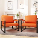 Eureka Modern Vintage Upholstered PU Leather Armchairs, Mid Century Accent Chairs with Steel Frame, Leisure Chairs (Set of 2)