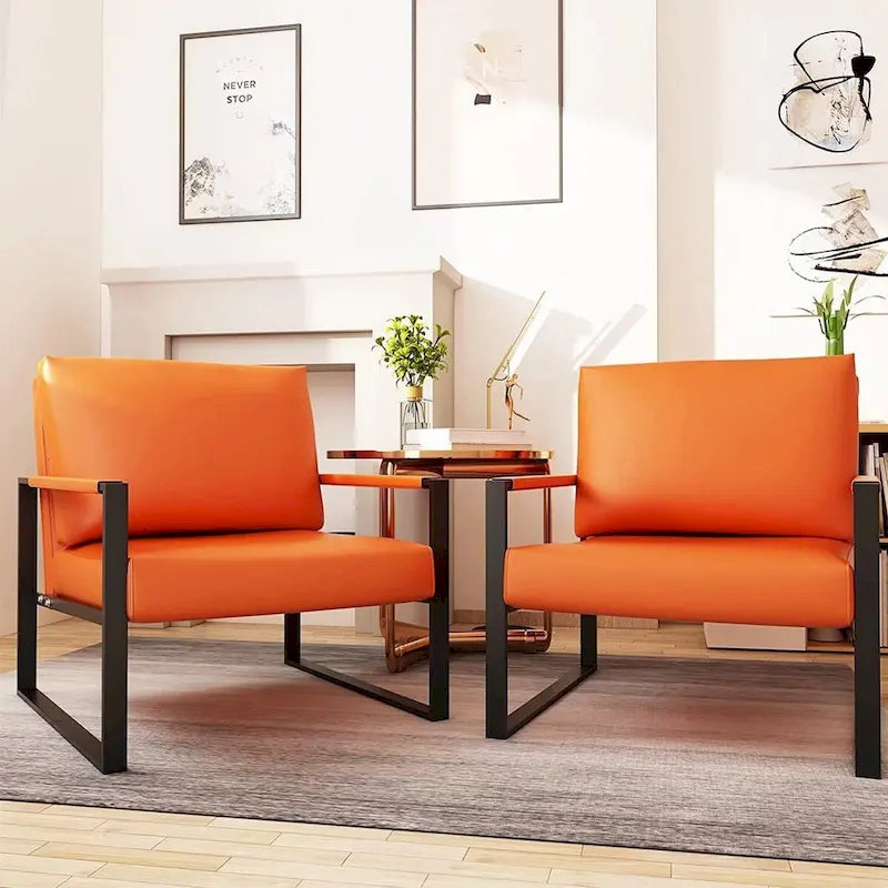 Eureka Modern Vintage Upholstered PU Leather Armchairs, Mid Century Accent Chairs with Steel Frame, Leisure Chairs (Set of 2)