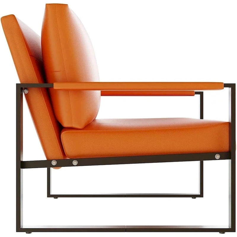 Eureka Modern Vintage Upholstered PU Leather Armchairs, Mid Century Accent Chairs with Steel Frame, Leisure Chairs (Set of 2)