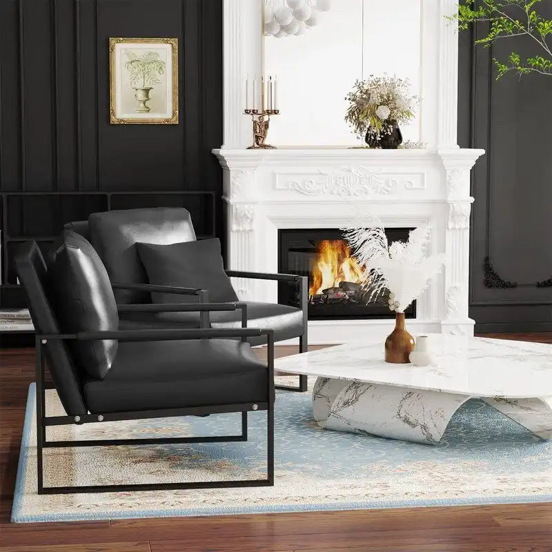 Eureka Modern Vintage Upholstered PU Leather Armchairs, Mid Century Accent Chairs with Steel Frame, Leisure Chairs (Set of 2)