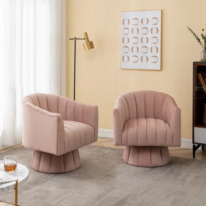 Juego de 2 sillones decorativos tipo barril SEYNAR, modernos y glamurosos, tapizados en terciopelo, redondos y giratorios 360 grados