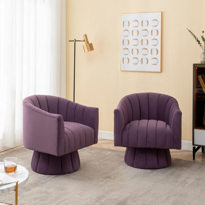 Juego de 2 sillones decorativos tipo barril SEYNAR, modernos y glamurosos, tapizados en terciopelo, redondos y giratorios 360 grados