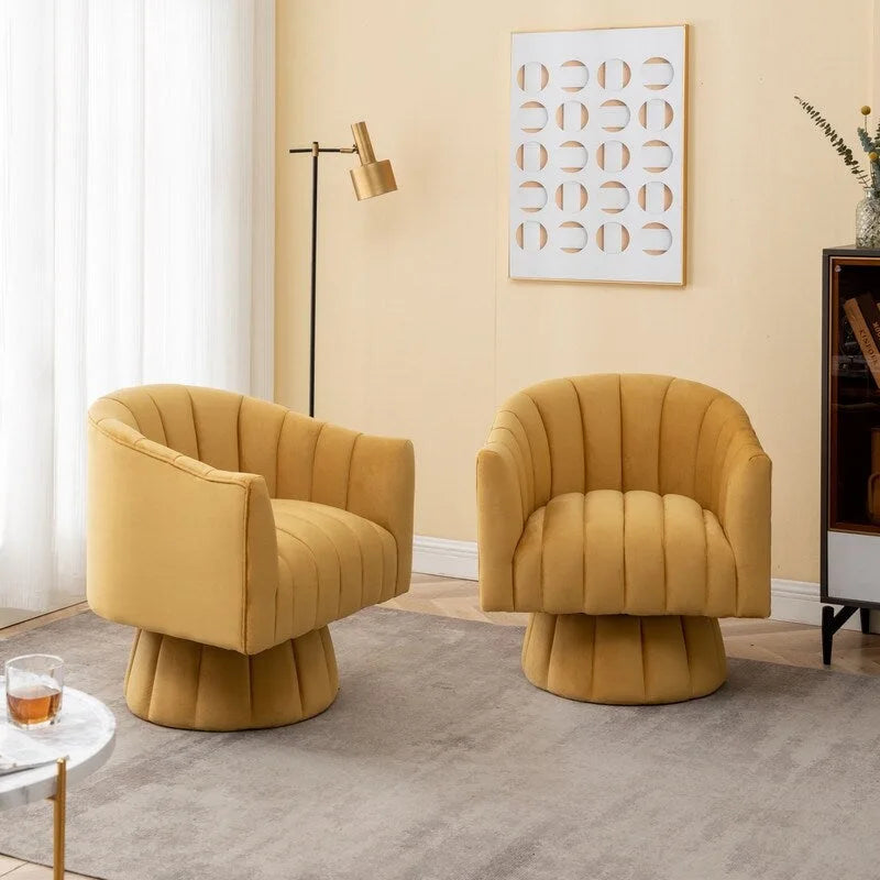 Juego de 2 sillones decorativos tipo barril SEYNAR, modernos y glamurosos, tapizados en terciopelo, redondos y giratorios 360 grados