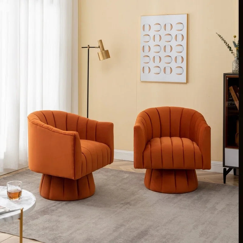 Juego de 2 sillones decorativos tipo barril SEYNAR, modernos y glamurosos, tapizados en terciopelo, redondos y giratorios 360 grados