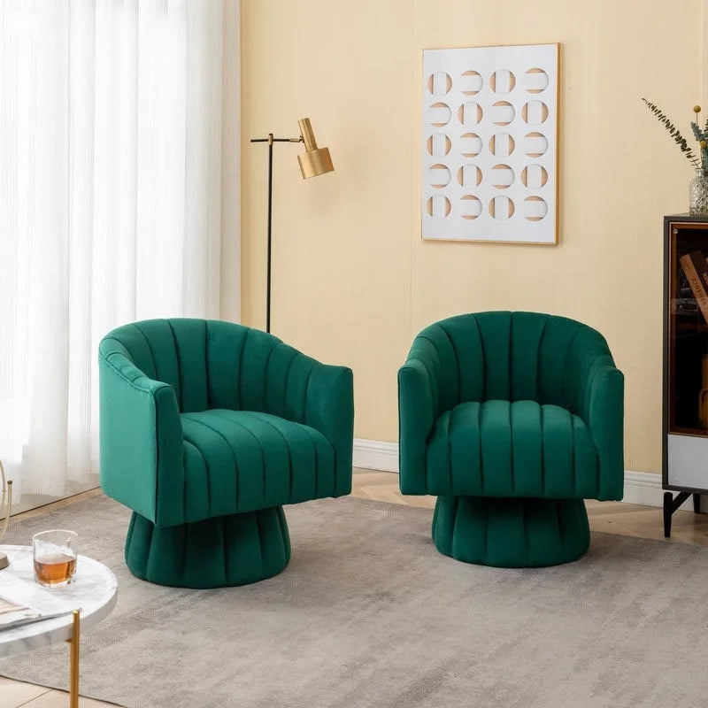 Juego de 2 sillones decorativos tipo barril SEYNAR, modernos y glamurosos, tapizados en terciopelo, redondos y giratorios 360 grados