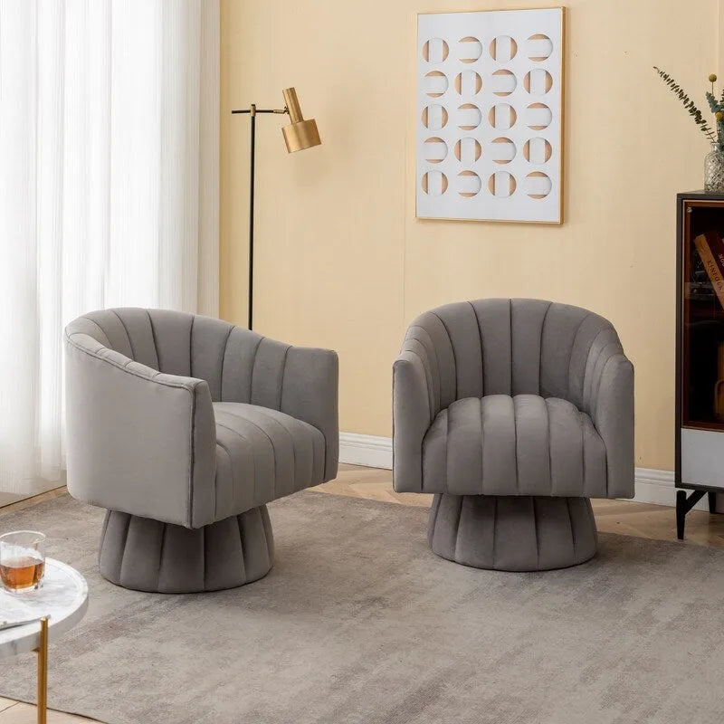 Juego de 2 sillones decorativos tipo barril SEYNAR, modernos y glamurosos, tapizados en terciopelo, redondos y giratorios 360 grados