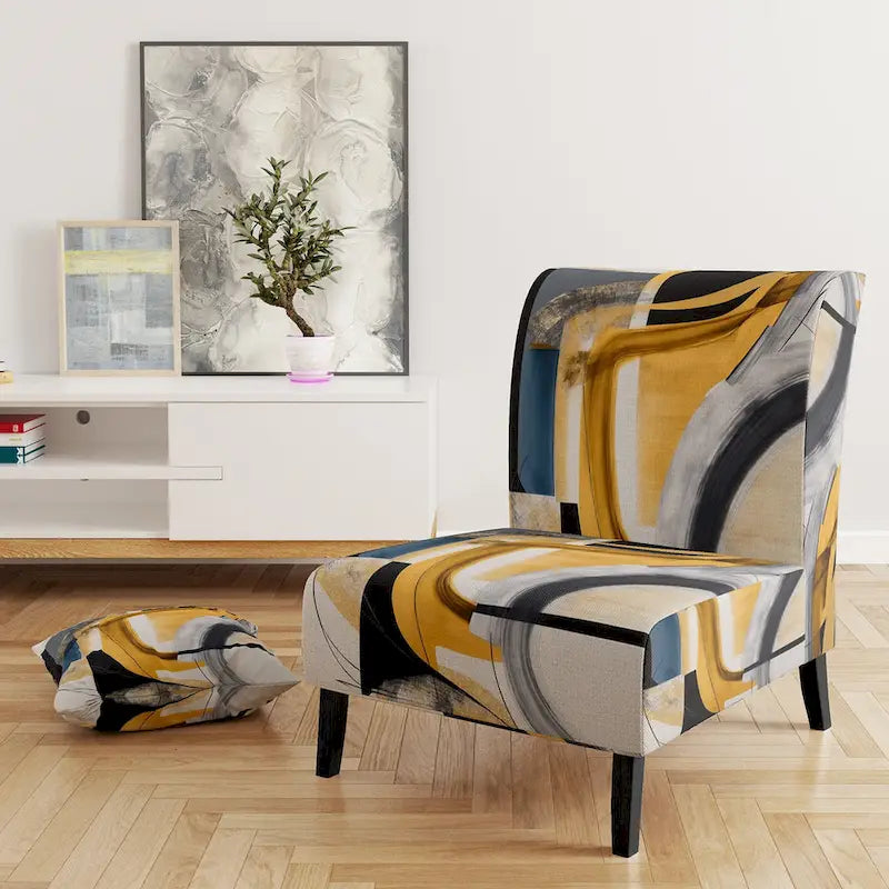 Designart Glam Gold And Black Expression IV Upholstered Modern & Contemporary Accent Chair and Modern & Contemporary Arm Chair