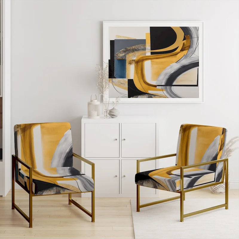 Designart Glam Gold And Black Expression IV Upholstered Modern & Contemporary Accent Chair and Modern & Contemporary Arm Chair
