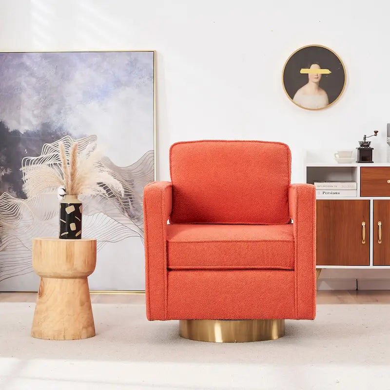 Ouyessir moderne beklede draaibare accentstoel met open rug en gouden basis