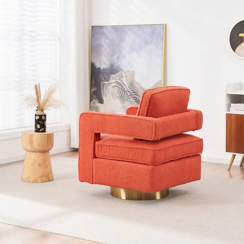 Ouyessir moderne beklede draaibare accentstoel met open rug en gouden basis