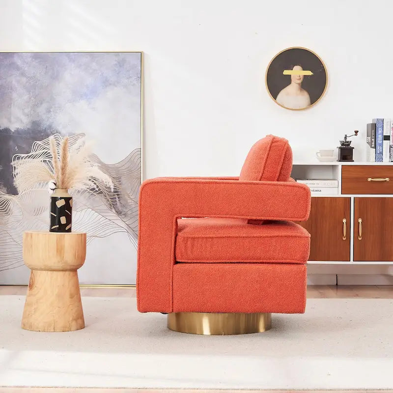 Ouyessir moderne beklede draaibare accentstoel met open rug en gouden basis