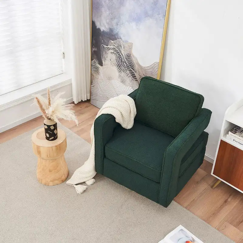 Ouyessir moderne beklede draaibare accentstoel met open rug en gouden basis
