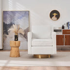 Ouyessir moderne beklede draaibare accentstoel met open rug en gouden basis