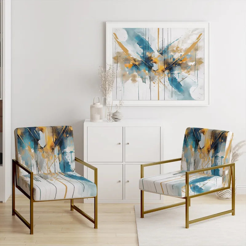Designart türkisfarbener und goldener eleganter gepolsterter minimalistischer Akzentstuhl sowie moderner und zeitgemäßer Armlehnstuhl – mehrere Farben