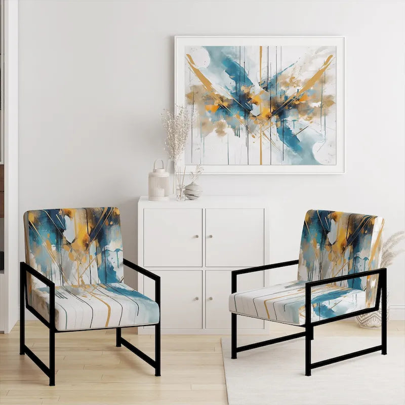 Designart türkisfarbener und goldener eleganter gepolsterter minimalistischer Akzentstuhl sowie moderner und zeitgemäßer Armlehnstuhl – mehrere Farben
