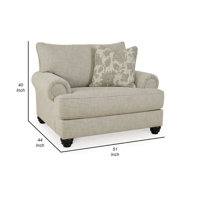 Asen extra brede stoel van 51 inch, 1 kussen, gerolde armleuningen, beige polyester