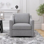 Drehbarer Akzent-Sessel mit 360-Grad-Drehfunktion, Leinenmischgewebe, Grau, modernes weiches Samtmaterial, ergonomisch, mit schwarzen Beinen für den Innenbereich