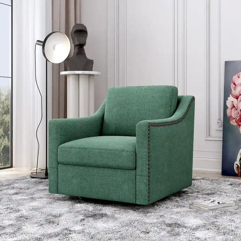 Drehbarer Akzent-Sessel mit 360-Grad-Drehfunktion, Leinenmischgewebe, Grau, modernes weiches Samtmaterial, ergonomisch, mit schwarzen Beinen für den Innenbereich